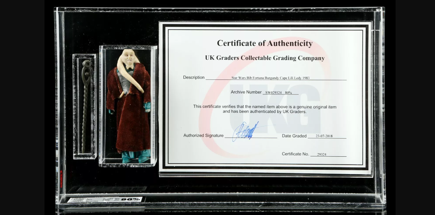 Vintage Star Wars Figure Burgundy Cape Bib Fortuna Lili Ledy UKG Graded 80 w COA Mexican