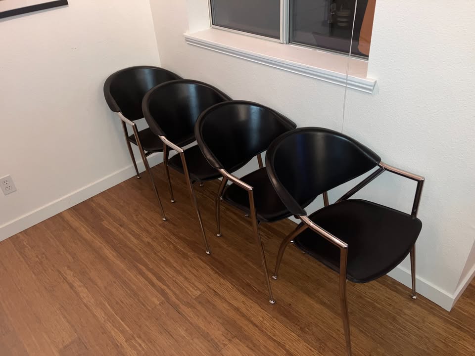 Set of 4 Calligaris Italian Black Leather Dining Chairs Polished Chrome Steel