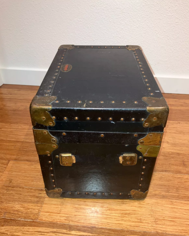 Antique Authentic Steamer Trunk Rogers Genuine 3 Ply Black 16" x 12" x 11" USA