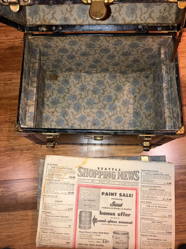 Antique Authentic Steamer Trunk Rogers Genuine 3 Ply Black 16" x 12" x 11" USA