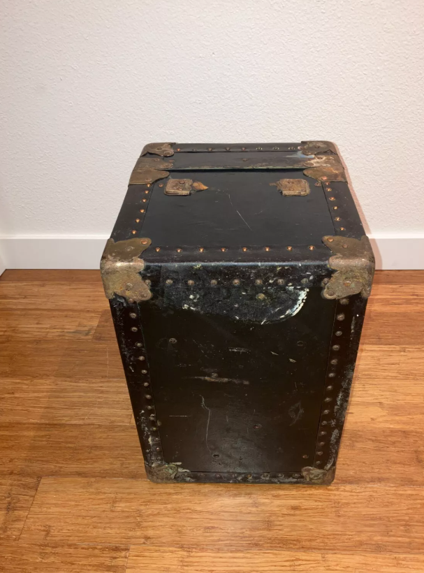 Antique Authentic Steamer Trunk Rogers Genuine 3 Ply Black 16" x 12" x 11" USA