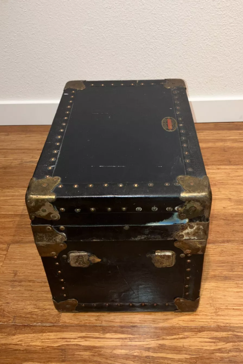 Antique Authentic Steamer Trunk Rogers Genuine 3 Ply Black 16" x 12" x 11" USA