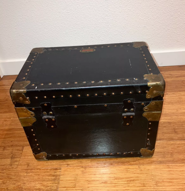 Antique Authentic Steamer Trunk Rogers Genuine 3 Ply Black 16" x 12" x 11" USA