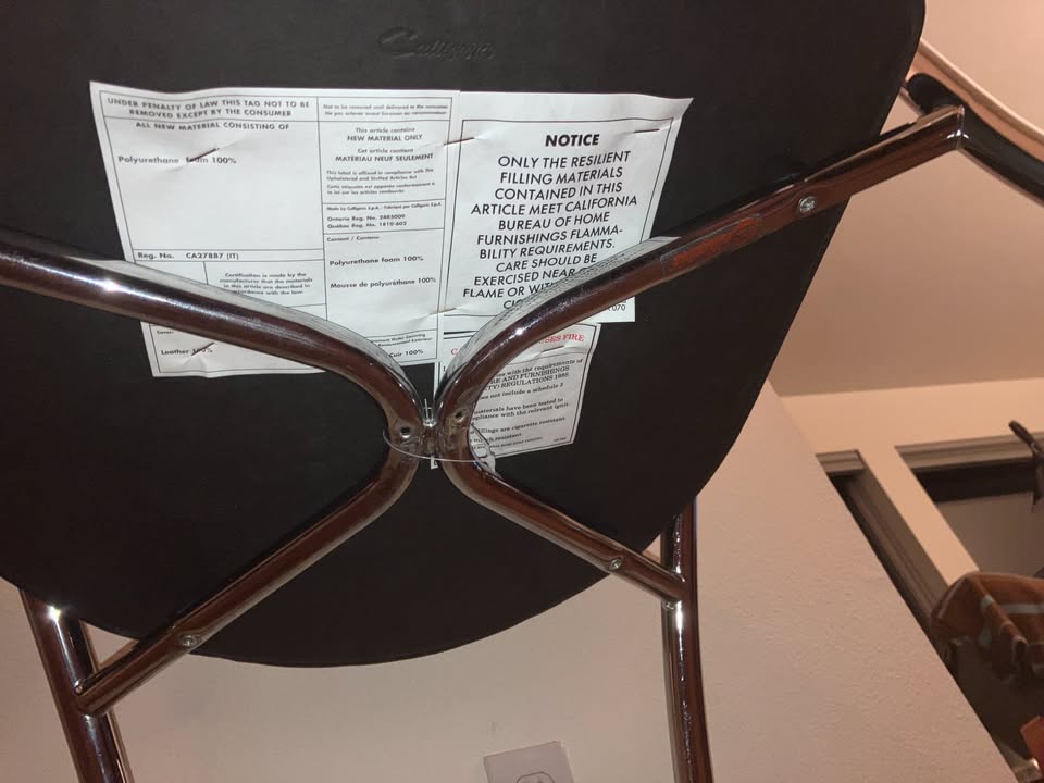 Set of 4 Calligaris Italian Black Leather Dining Chairs Polished Chrome Steel