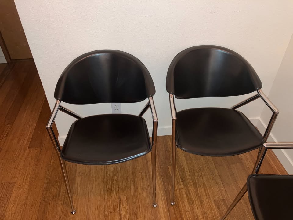 Set of 4 Calligaris Italian Black Leather Dining Chairs Polished Chrome Steel