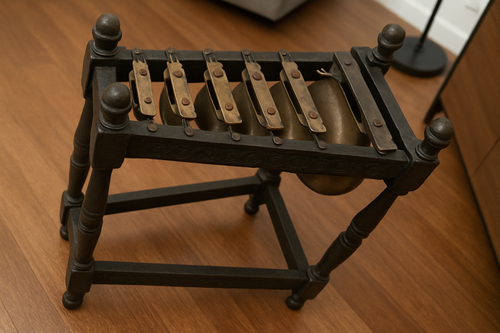 Antique 1890's Glockenspiel w Original Wood Stand, Brass Bars / Bells Xylophone Metallophone England