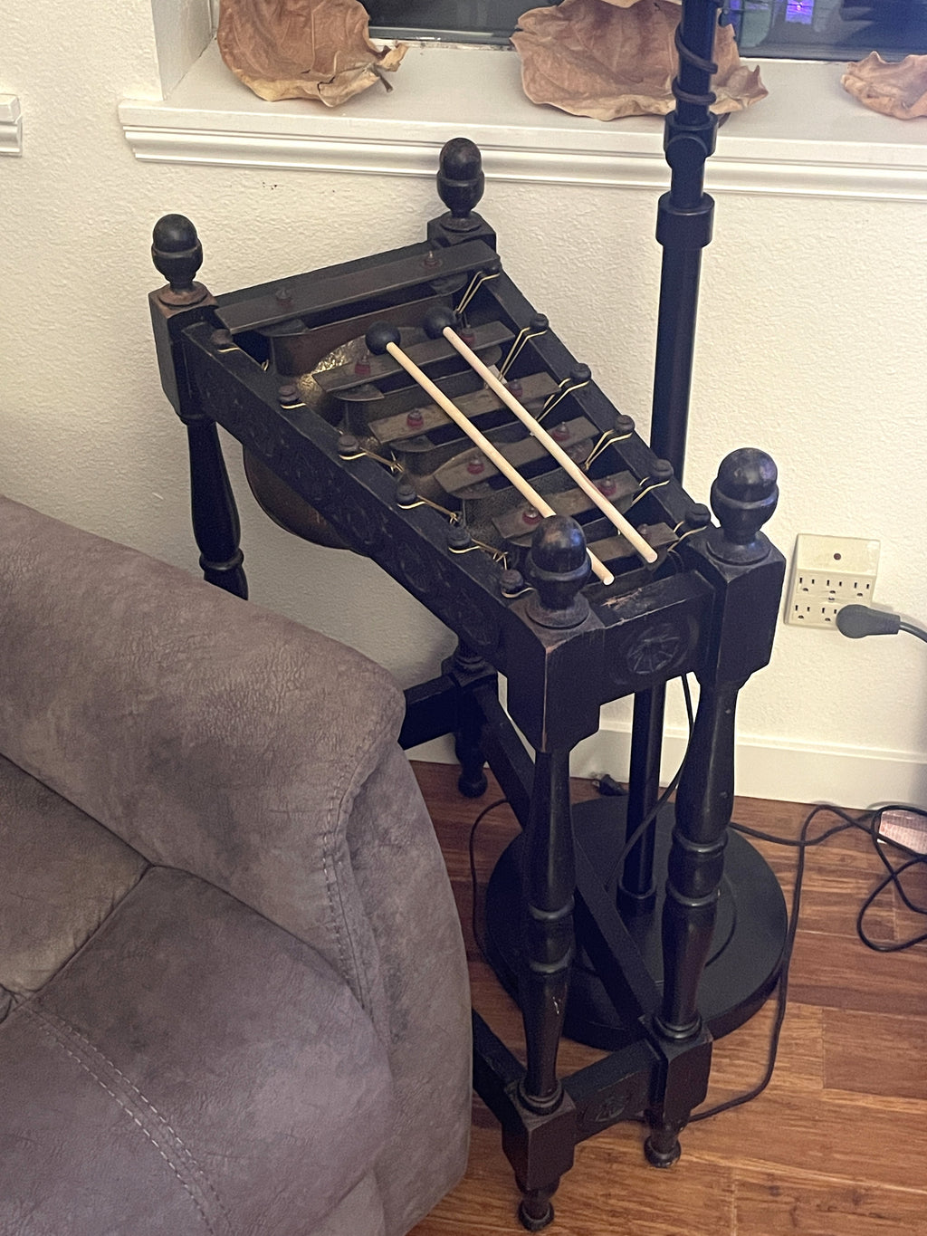 Antique 1890's Glockenspiel w Original Wood Stand, Brass Bars / Bells Xylophone Metallophone England