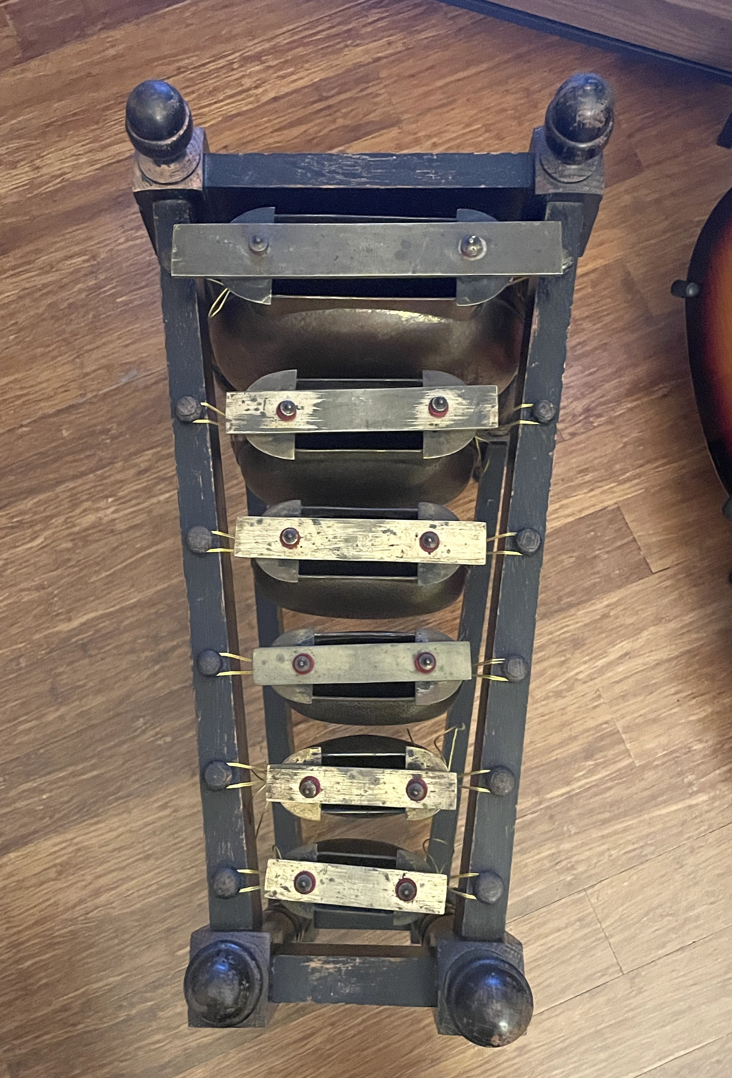 Antique 1890's Glockenspiel w Original Wood Stand, Brass Bars / Bells Xylophone Metallophone England