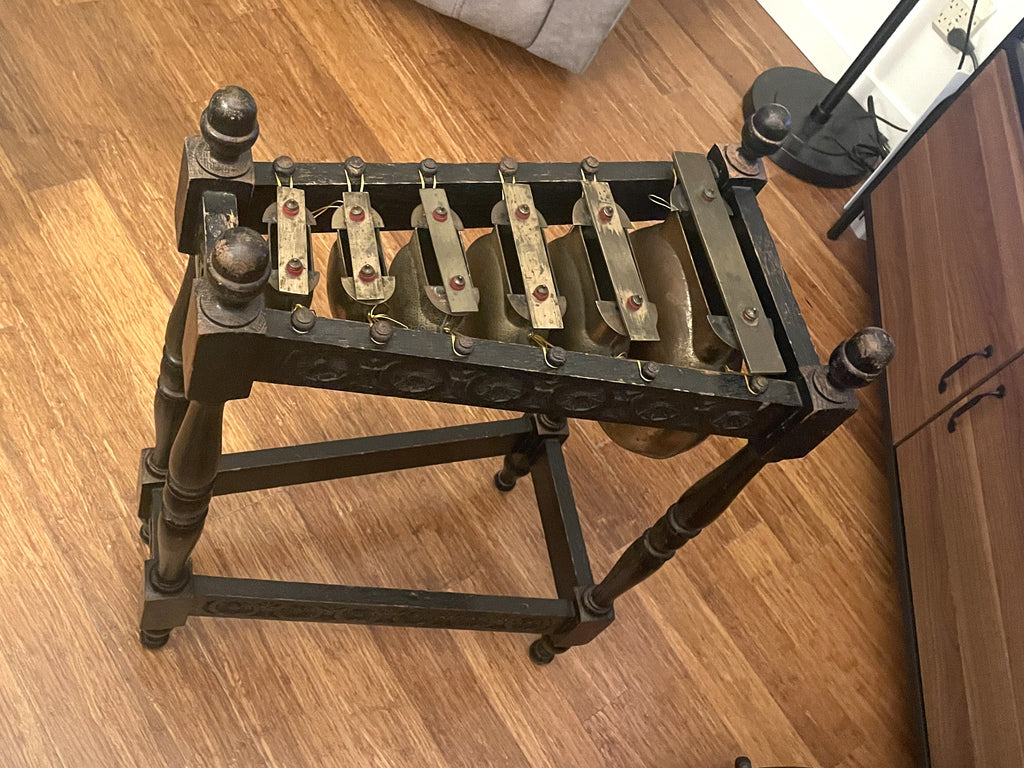 Antique 1890's Glockenspiel w Original Wood Stand, Brass Bars / Bells Xylophone Metallophone England