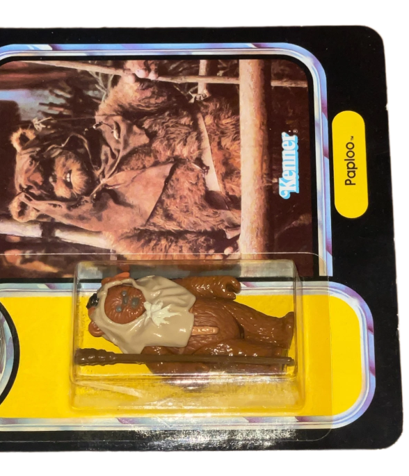 Vintage Star Wars 1984 PotF Paploo Unpunched Figure Ewok w Coin Last 17 MOC