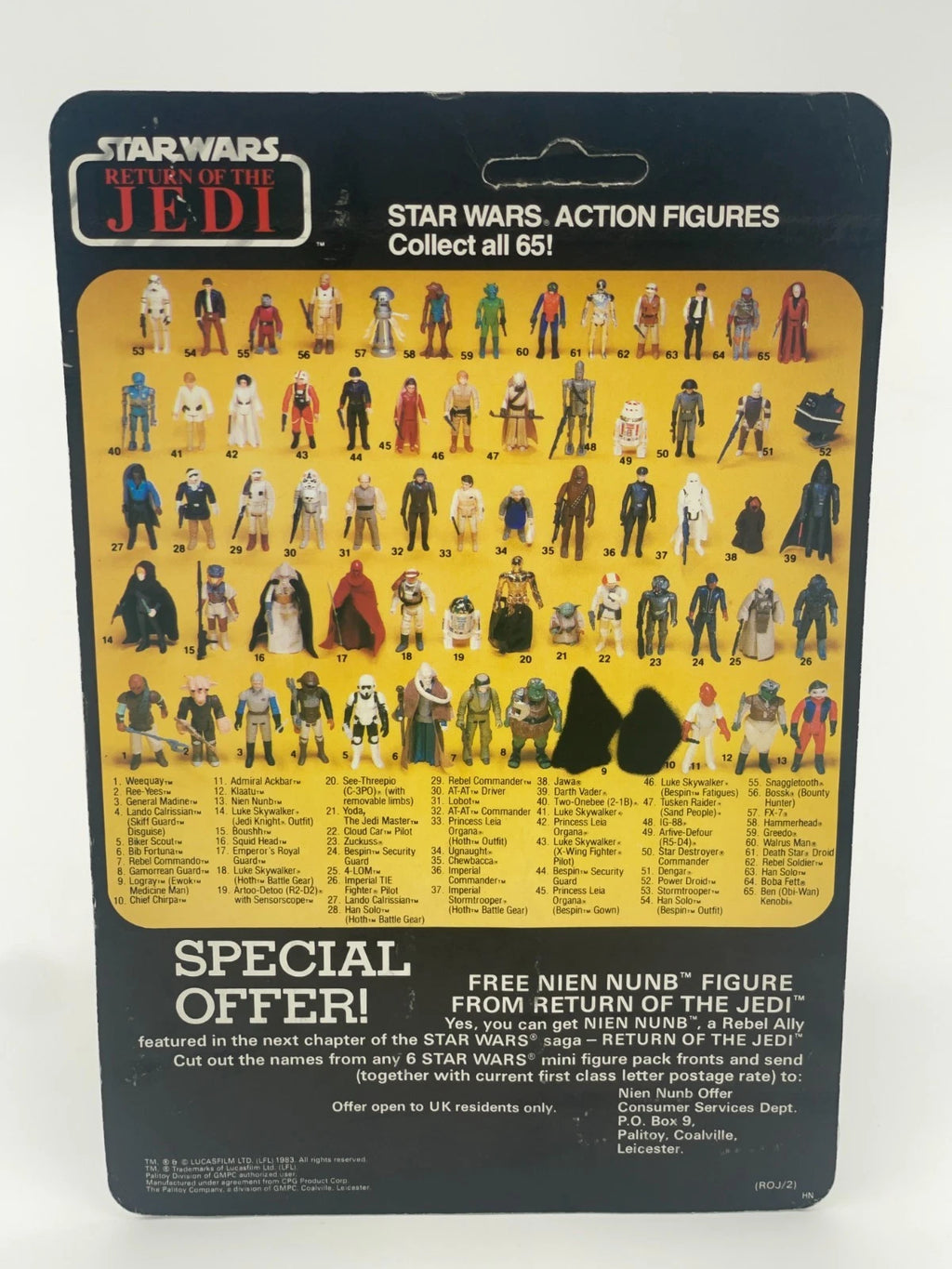 Vintage Star Wars Ree-Yees Palitoy 65A Back 1983 Carded Figure RotJ MOC NEW