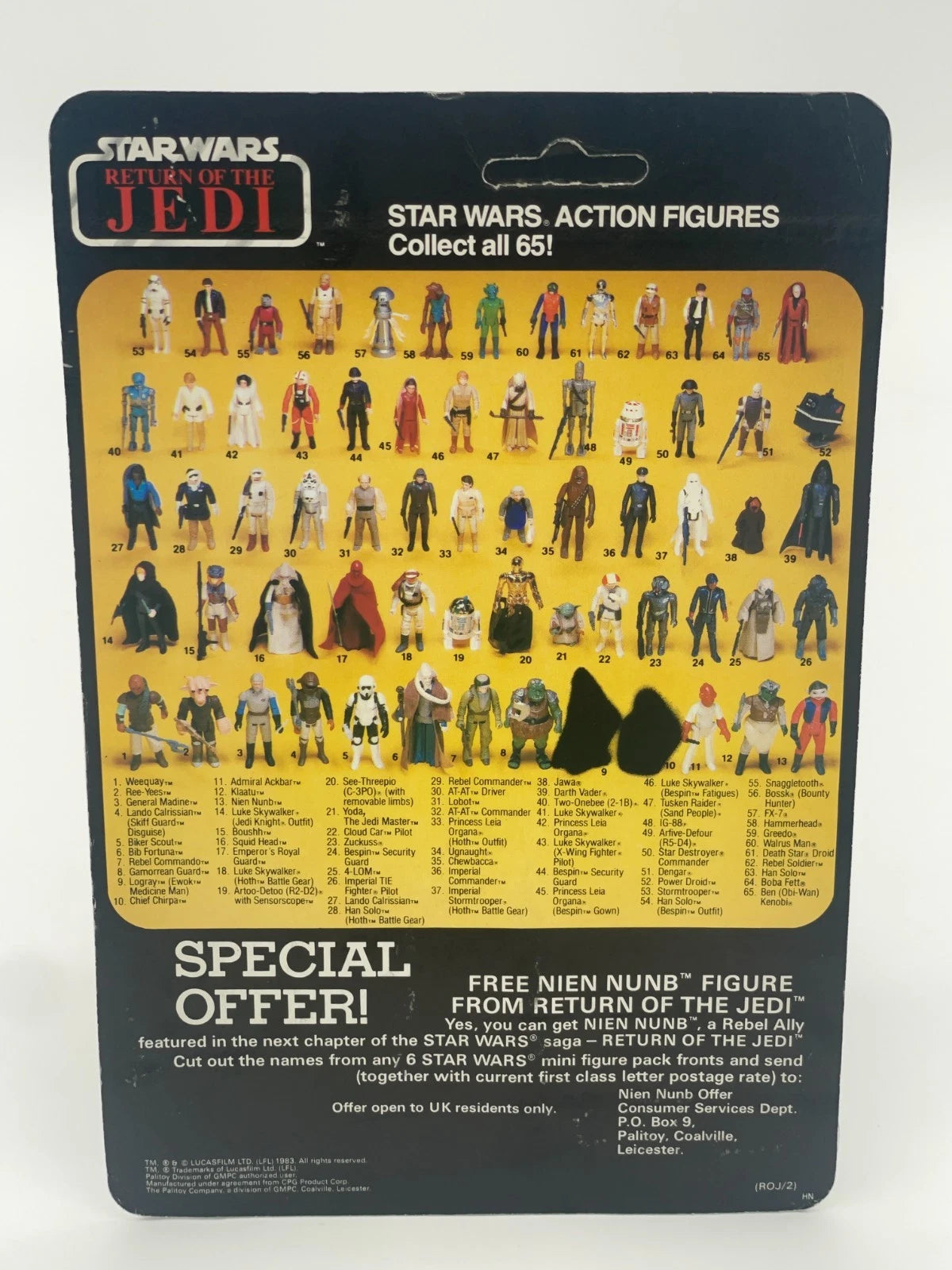 Vintage Star Wars Ree-Yees Palitoy 65A Back 1983 Carded Figure RotJ MOC NEW